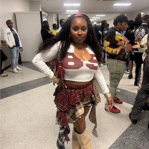 SHEIN Red and White High Low Skirt, Jersey Top Included